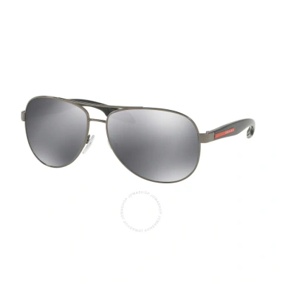 Prada Linea Rossa Light Grey Mirror Black Pilot Men's Sunglasses Ps 53ps 5av5l0 62 In Black / Grey / Gun Metal / Gunmetal