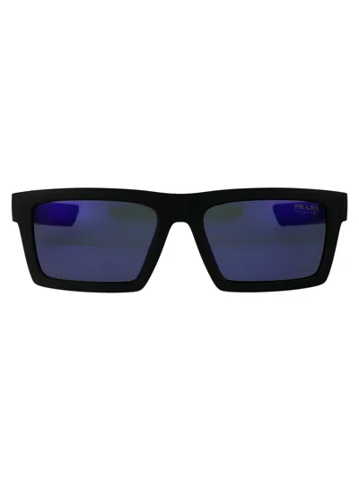 Prada Linea Rossa Matte Black Injected Sunglasses In Blue