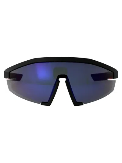Prada Linea Rossa Matte Black Injected Sunglasses In Blue
