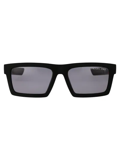 Prada Linea Rossa Matte Black Nylon Sunglasses In Blue
