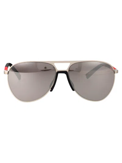 Prada Linea Rossa Matte Champagne Metal Sunglasses In Gray