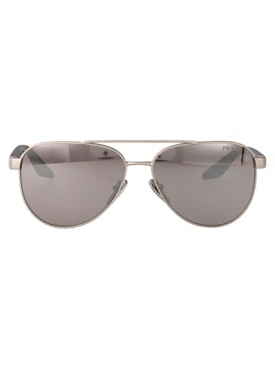 Prada Linea Rossa Matte Grey Metal Sunglasses In Silver