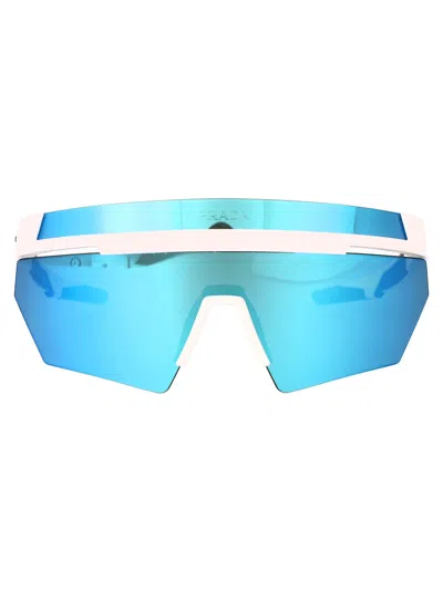 Prada Linea Rossa Matte White Injected Sunglasses In Blue