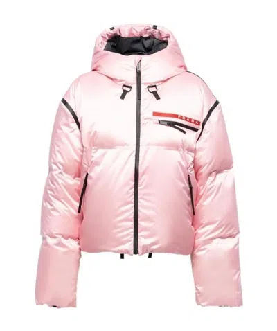 Prada Cropped Technical Nylon Down Jacket In Pink