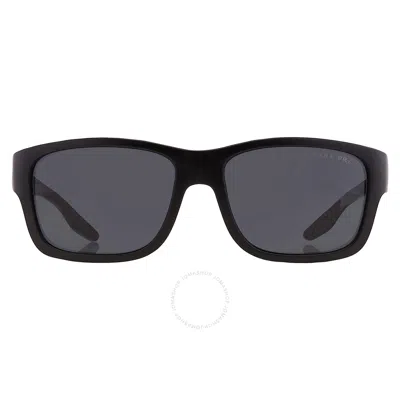 Prada Linea Rossa Polarized Dark Grey Rectangular Men's Sunglasses Ps 01ws Dg002g 59 In Black