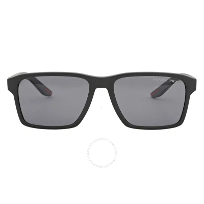 Prada Linea Rossa Polarized Dark Grey Rectangular Men's Sunglasses Ps 05ys Dg002g 58 In Black / Dark / Grey