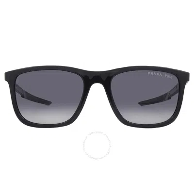 Prada Open Box -  Linea Rossa Polarized Grey Gradient Square Men's Sunglasses Ps 10ws 1ab06g 54 In Black / Grey