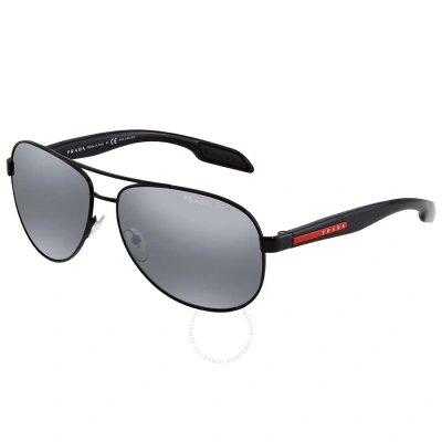 Prada Linea Rossa Polarized Grey Mirror Silver Gradient Pilot Men's Sunglasses Ps 53ps 1ab2f2 62 In Black / Grey / Silver