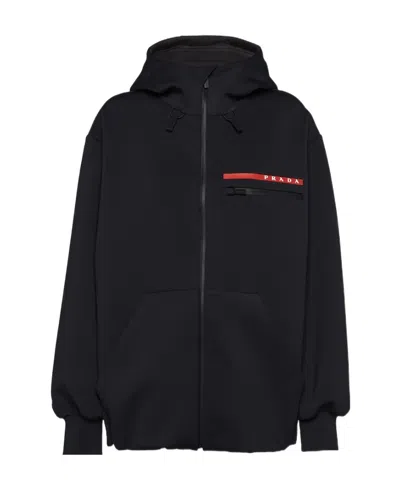 Prada Linea Rossa-print Zipped Hoodie In Black