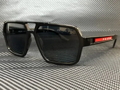 Pre-owned Prada Linea Rossa Ps 01xs 1ab02g Black Rectangle 59 Mm Men's Polarized Sunglasse In Brown