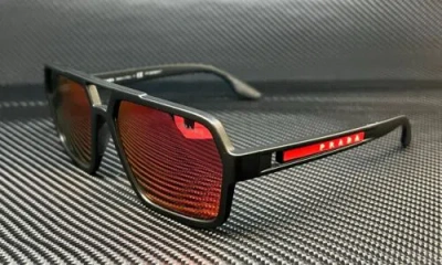 Pre-owned Prada Linea Rossa Ps 01xs Dg008f Matte Black Grey Mirror Men's 59 Mm Sunglasses In Gray