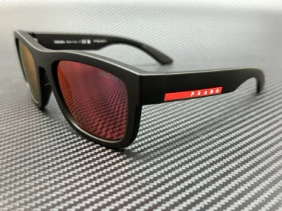 Pre-owned Prada Linea Rossa Ps 01zs Dg008f Black Rubber Dark Grey Men's 56 Mm Sunglasses In Gray
