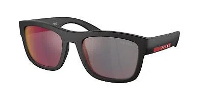 Pre-owned Prada Linea Rossa Ps 01zs Dg008f Black Rubber Mirror Blue Red 56mm Sunglasses In Gray