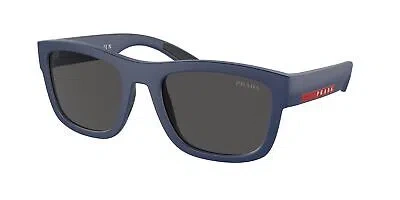 Pre-owned Prada Linea Rossa Ps 01zsf Tfy06f Blue Rubber Dark Grey 56 Mm Men's Sunglasses In Gray