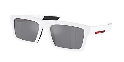 Pre-owned Prada Linea Rossa Ps 02zsu 17s40a White Rubber Mirror Silver 58mm Men Sunglasses In Light Blue Mirror Silver