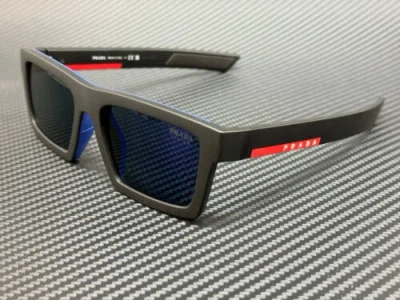 Pre-owned Prada Linea Rossa Ps 02zsu 1bo05u Black Blue Mirror Men's 55 Mm Sunglasses
