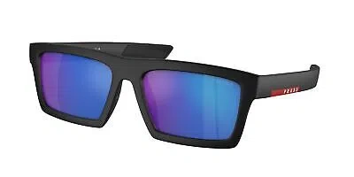 Pre-owned Prada Linea Rossa Ps 02zsu 1bo08r Matte Black Mirror Blue 55mm Men's Sunglasses In Light Green Mirror Blue