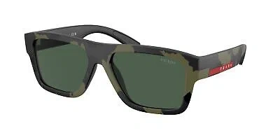 Pre-owned Prada Linea Rossa Ps 04zs 14x90i Green Mimetic Rubbered 56 Mm Men's Sunglasses