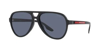 Pre-owned Prada Linea Rossa Ps 06ws Black Rubber/blue (dg009r) Sunglasses