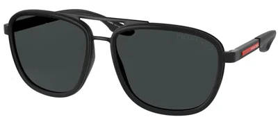 Pre-owned Prada Linea Rossa Ps 07ws Black Rubber/blue (dg009r) Sunglasses