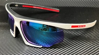 Pre-owned Prada Linea Rossa Ps 07ys 15k08r White Rubber Men's 76 Mm Sunglasses