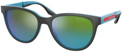 Pre-owned Prada Linea Rossa Ps 07ys Black/grey With Orange Mirrored (dg0-10a) Sunglasses In Green Blue Mirrored