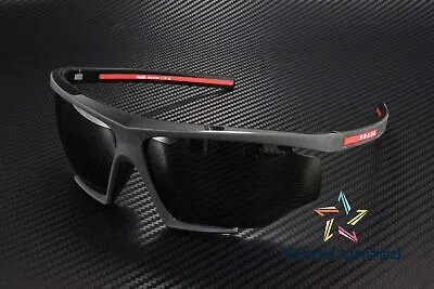 Pre-owned Prada Linea Rossa Ps 07ys Dg006f Black Rubber Dark Grey 76 Mm Men's Sunglasses In Gray