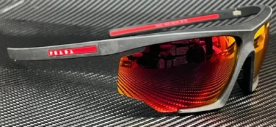 Pre-owned Prada Linea Rossa Ps 07ys Dg010a Black Rubber Men's 76 Mm Sunglasses In Orange