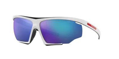 Pre-owned Prada Linea Rossa Ps 07ys White Black/blue Mirrored (15k-08r) Sunglasses