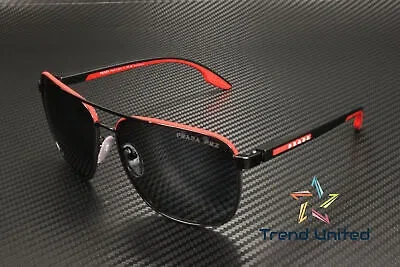 Pre-owned Prada Linea Rossa Ps 50ys 19g02g Black Red Dk Grey Polarized 62 Men's Sunglasses In Polar Dark Grey