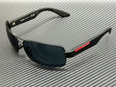 Pre-owned Prada Linea Rossa Ps 50zs 1bo09r Matte Black Blue Men's 65 Mm Sunglasses