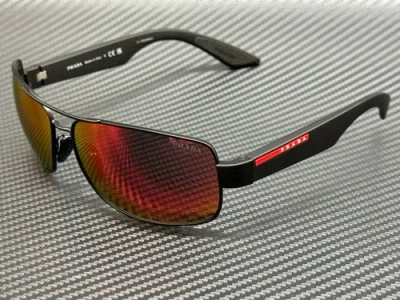 Pre-owned Prada Linea Rossa Ps 50zs 1bo10a Black Orange Mirror Men's 65 Mm Sunglasses In Gray