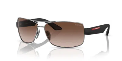 Pre-owned Prada Linea Rossa Ps 50zs Gunmetal/brown Shaded (5av-02p) Sunglasses
