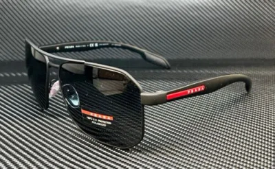 Pre-owned Prada Linea Rossa Ps 51vs Dg05z1 Rubber Black Gr Polarized Mens 62 Mm Sunglasses In Gray