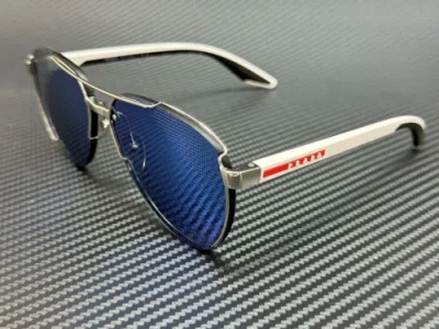 Pre-owned Prada Linea Rossa Ps 51ys 1bc08u Silver Blue Mirror Men's 61 Mm Sunglasses