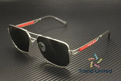 Pre-owned Prada Linea Rossa Ps 51zs 1bc06f Silver Dark Grey 59 Mm Men's Sunglasses In Gray