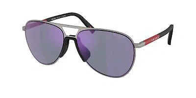 Pre-owned Prada Linea Rossa Ps 53zs 5av10j Gunmetal Dark Blue Mirror 59mm Men's Sunglasses In Dark Blue Mirror Violet