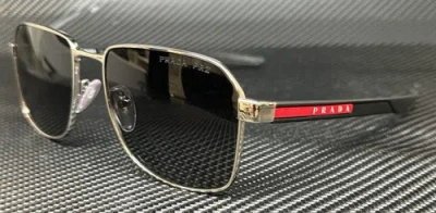 Pre-owned Prada Linea Rossa Ps 54ws 1bc06g Silver Grey Polarized Men's 57 Mm Sunglasses In Gray