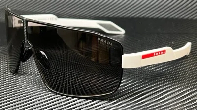 Pre-owned Prada Linea Rossa Ps 54ys 1ab01v Black White Men's 74 Mm Sunglasses In Gray