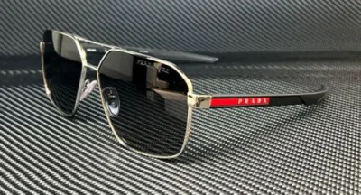 Pre-owned Prada Linea Rossa Ps 55ws 1bc06g Silver Grey Polarized Men's 60 Mm Sunglasses In Gray