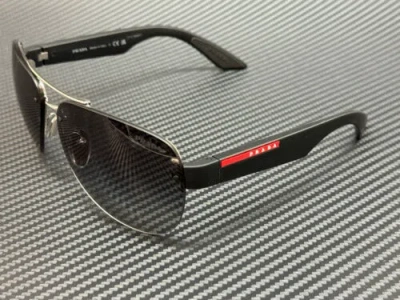Pre-owned Prada Linea Rossa Ps 55ys 1bc09u Silver Grey Gradient Men's 64 Mm Sunglasses In Gray