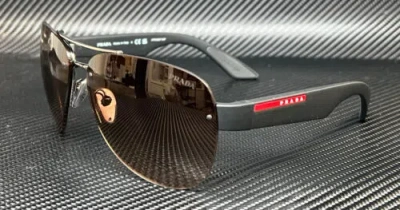 Pre-owned Prada Linea Rossa Ps 55ys 5av02p Gunmetal Brown Men's 64 Mm Sunglasses