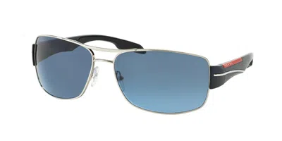Pre-owned Prada Linea Rossa Ps 55ys Gunmetal/brown Shaded (5av-02p) Sunglasses In Smoke Blue Shaded