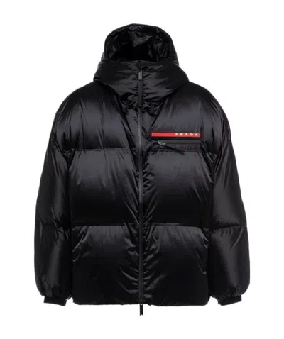 Prada Linea Rossa Silhouette Nylon Down Jacket Coat In Black