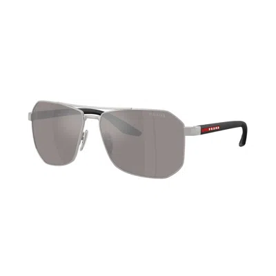 Prada Linea Rossa Silver Mirror Irregular Men's Sunglasses Ps A53s 18x80i 62