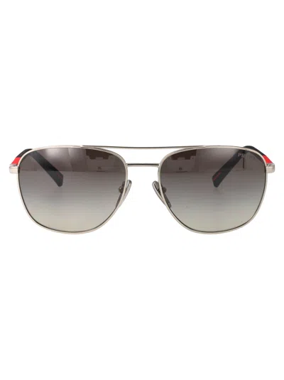 Prada Linea Rossa Silver Steel Sunglasses In Metallic