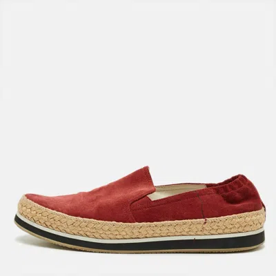Pre-owned Prada Linea Rossa Size 39.5 Red Suede Espadrille Flats