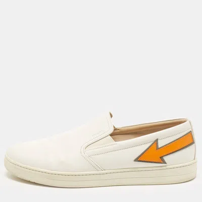 Pre-owned Prada Linea Rossa Size 43 White Leather Slip On Sneakers