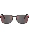 Prada Linea Rossa 57mm Rectangular Sunglasses In Rubber Black