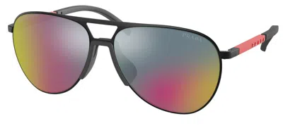 Pre-owned Prada Linea Rossa Sps 51x Matte Black/grey Blue Red Mirror (1bo-01m) Sunglasses